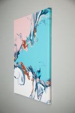 Load image into Gallery viewer, Teal, pink, white, rose gold dutch pour painting