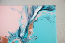 Load image into Gallery viewer, Teal, pink, white, rose gold dutch pour painting