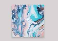 Load image into Gallery viewer, Metallic pink, teal, white abstract pour painting