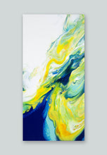 Load image into Gallery viewer, Blue and yellow abstract dutch pour painting