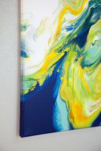 Load image into Gallery viewer, Blue and yellow abstract dutch pour painting