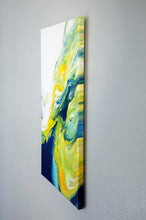 Load image into Gallery viewer, Blue and yellow abstract dutch pour painting