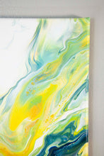 Load image into Gallery viewer, Blue and yellow abstract dutch pour painting