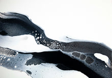 Load image into Gallery viewer, Original modern black, white, and silver acrylic pour painting