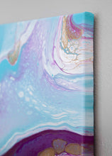 Load image into Gallery viewer, Pink, purple, teal, and gold abstract pour painting
