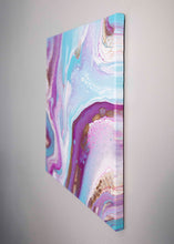 Load image into Gallery viewer, Pink, purple, teal, and gold abstract pour painting