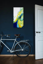 Load image into Gallery viewer, Blue and yellow abstract dutch pour painting