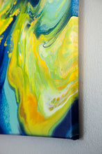 Load image into Gallery viewer, Blue and yellow abstract dutch pour painting