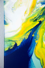 Load image into Gallery viewer, Blue and yellow abstract dutch pour painting