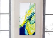 Load image into Gallery viewer, Blue and yellow abstract dutch pour painting