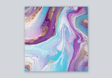 Load image into Gallery viewer, Pink, purple, teal, and gold abstract pour painting