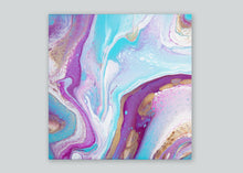 Load image into Gallery viewer, Pink, purple, teal, and gold abstract pour painting
