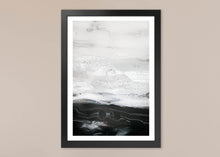 Load image into Gallery viewer, Framed black, white, silver acrylic pour painting
