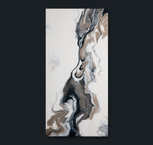 Load image into Gallery viewer, Elegant white, navy blue, and gold acrylic pour painting