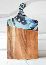 Load image into Gallery viewer, Navy, teal, light blue and gold marbled charcuterie board
