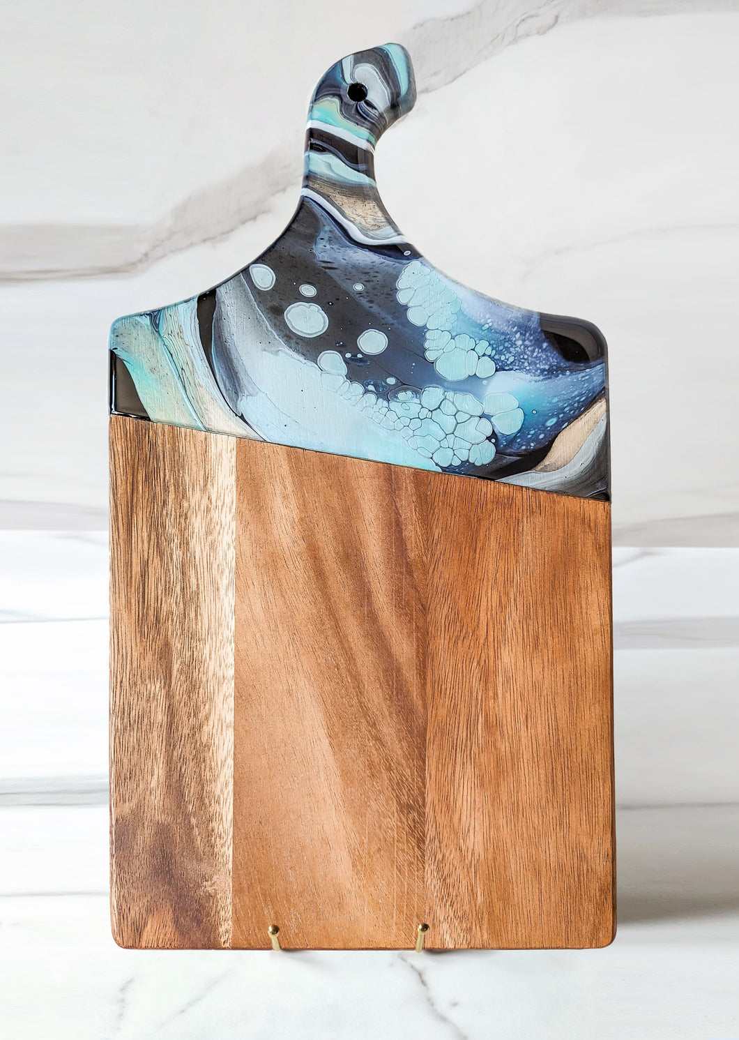 Navy, teal, light blue and gold marbled charcuterie board
