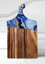 Load image into Gallery viewer, Royal blue, baby blue, and gold marbled charcuterie board
