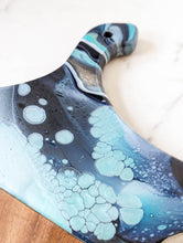 Load image into Gallery viewer, Navy, teal, light blue and gold marbled charcuterie board
