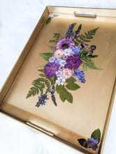 Load image into Gallery viewer, Purple flower cast gold serving tray
