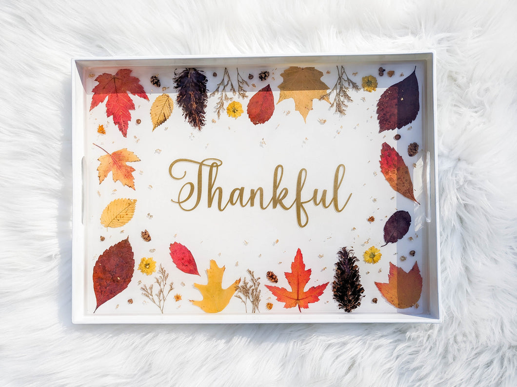 Thankful fall white serving tray