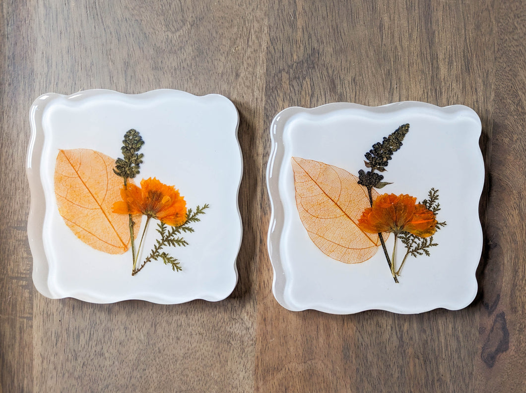 Orange Flower geometric modern resin coasters (Set of 2)