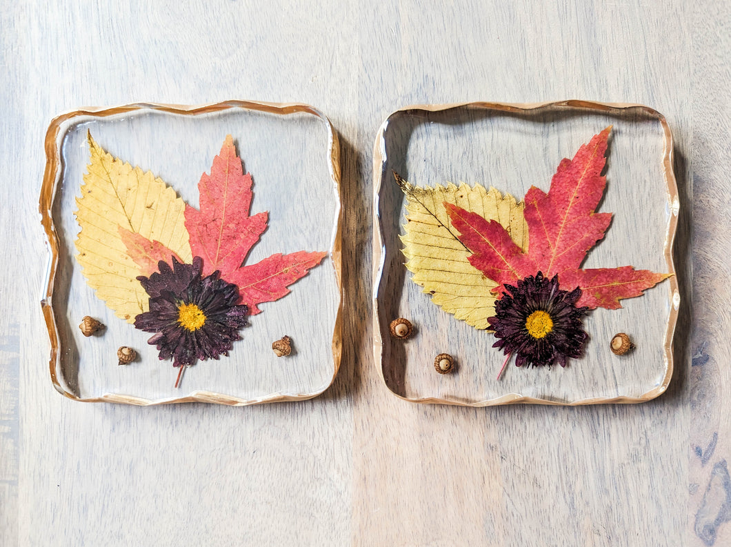 Fall flower geometric modern resin coasters (Set of 2)