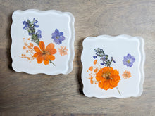 Load image into Gallery viewer, Orange and purple flower geometric modern resin coasters (Set of 2)
