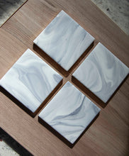 Load image into Gallery viewer, White and grey marbled coasters
