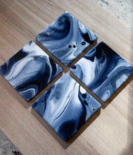 Load image into Gallery viewer, White and blue marbled coasters
