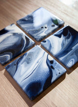 Load image into Gallery viewer, White and blue marbled coasters
