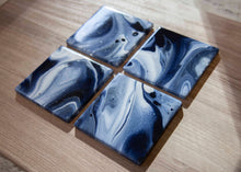 Load image into Gallery viewer, White and blue marbled coasters
