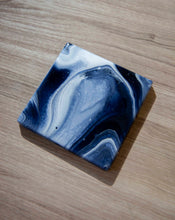 Load image into Gallery viewer, White and blue marbled coasters
