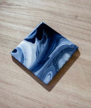 Load image into Gallery viewer, White and blue marbled coasters
