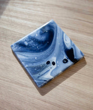 Load image into Gallery viewer, White and blue marbled coasters
