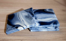Load image into Gallery viewer, White and blue marbled coasters
