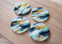 Load image into Gallery viewer, Blue and yellow abstract painted coasters
