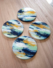 Load image into Gallery viewer, Blue and yellow abstract painted coasters
