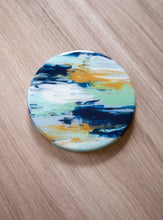 Load image into Gallery viewer, Blue and yellow abstract painted coasters
