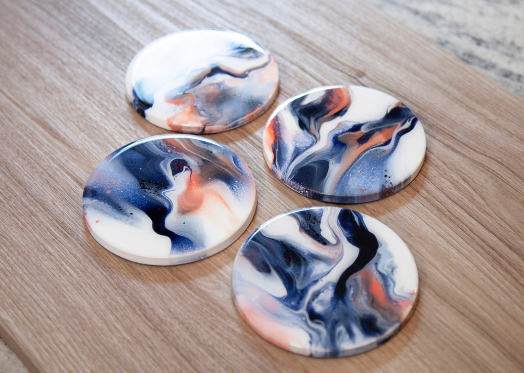 Blue and salmon coasters