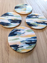 Load image into Gallery viewer, Pink blue and gold abstract painted coasters
