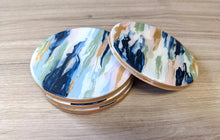 Load image into Gallery viewer, Pink blue and gold abstract painted coasters
