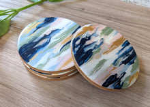 Load image into Gallery viewer, Pink blue and gold abstract painted coasters
