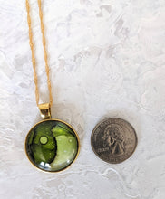 Load image into Gallery viewer, Green alcohol ink pendant necklace
