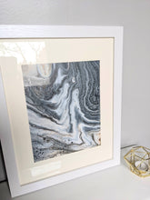 Load image into Gallery viewer, Framed metallic grey and gold acrylic pour art

