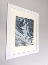 Load image into Gallery viewer, Framed metallic grey and gold acrylic pour art
