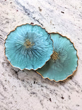 Load image into Gallery viewer, Blue and gold resin flower coasters
