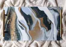 Load image into Gallery viewer, Blue and gold serving tray
