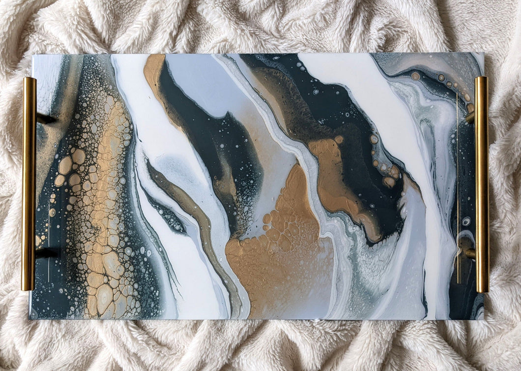Blue and gold serving tray