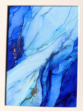 Load image into Gallery viewer, Blue and gold alcohol ink original artwork
