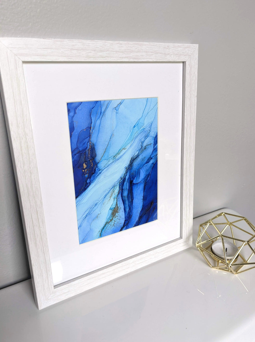 Blue and gold alcohol ink original artwork